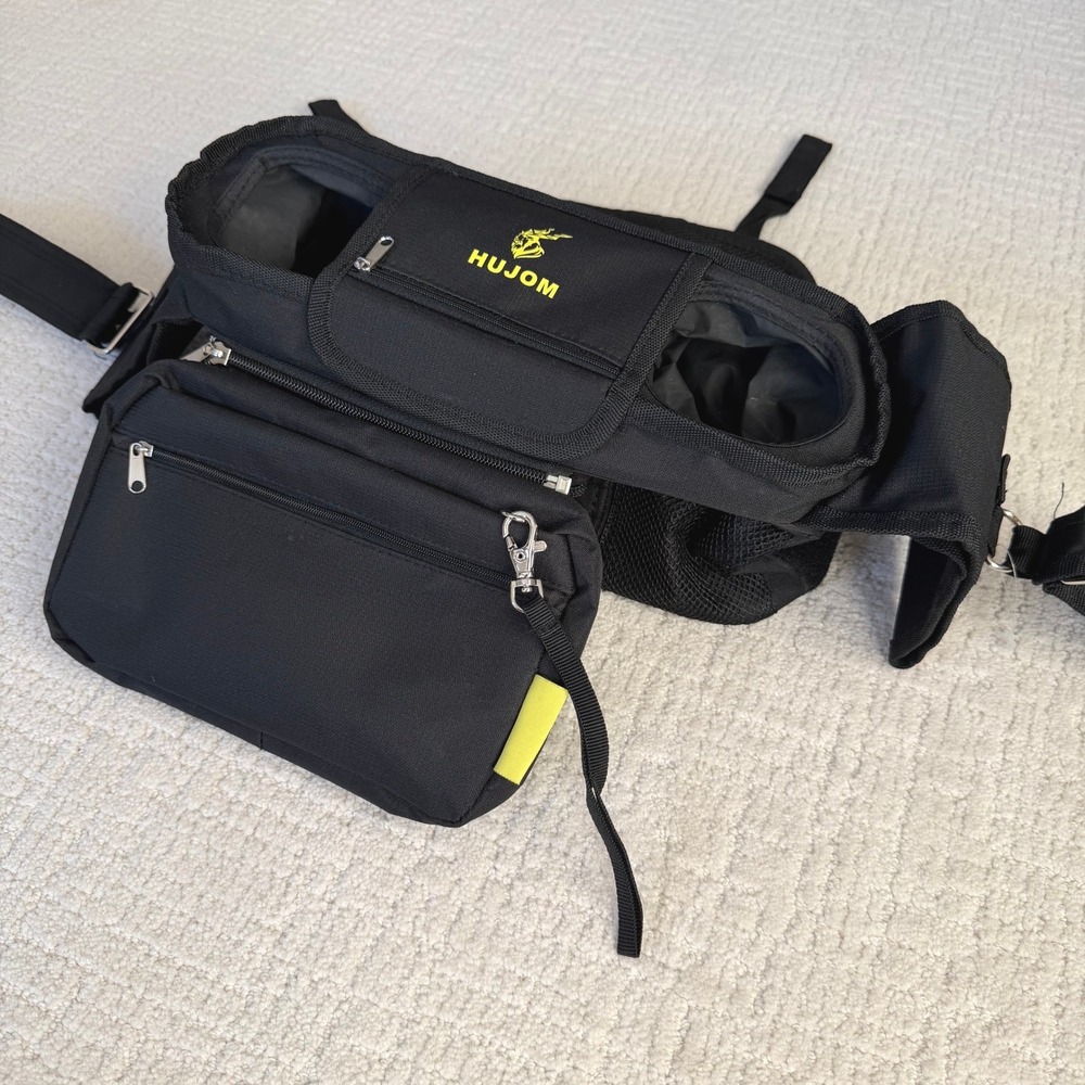 Hujom Multi-Compartment Black Stoller Organizer - Drink‎ Holder -Zip off Pouch